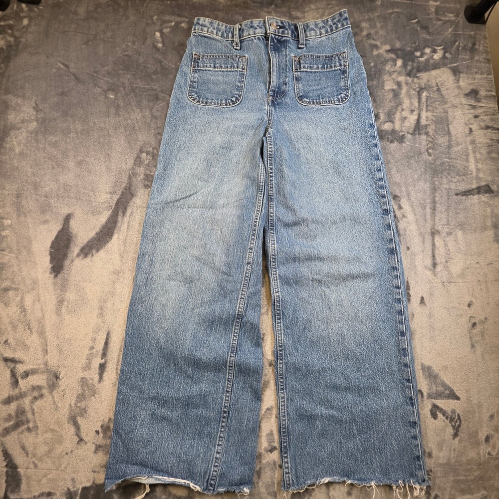 Free Assembly Womens High Rise Wide Leg Patch Pocket Jeans Lt. Wash Blue Size 4